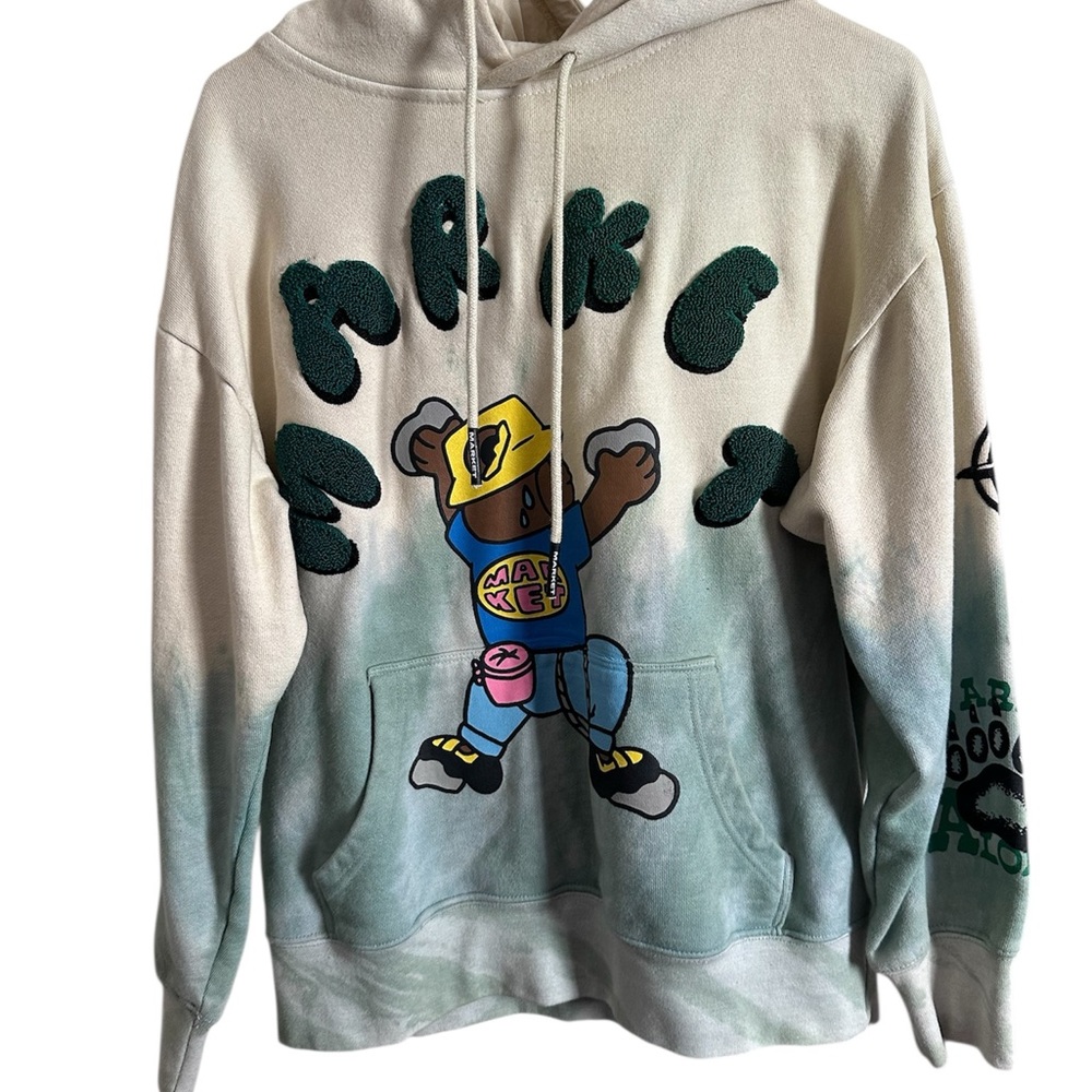 Stylish Graphic Hoodie in Green and Cream Size Medium
